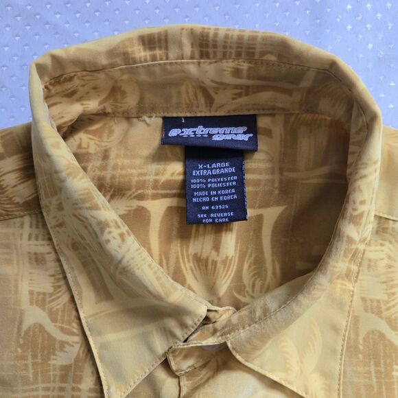 VTG Extreme Gear Hawaiian Shirt Men's XL Yellow/Black Palm Trees Tropical Beach - Picture 7 of 7